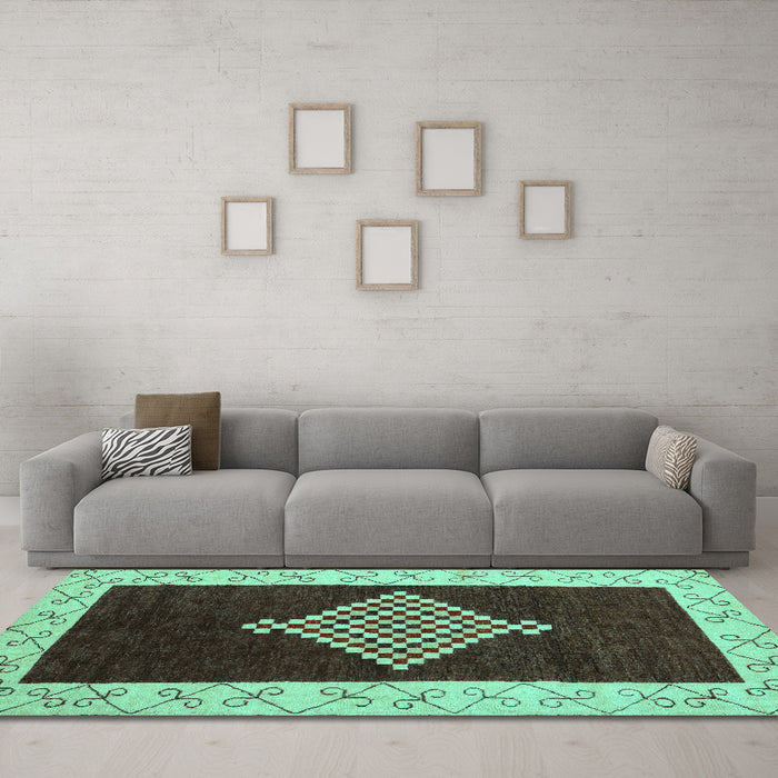 Machine Washable Abstract Turquoise Modern Area Rugs in a Living Room,, wshabs4661turq