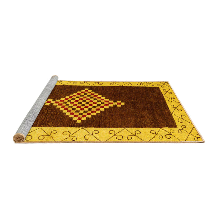Sideview of Machine Washable Abstract Yellow Modern Rug, wshabs4661yw