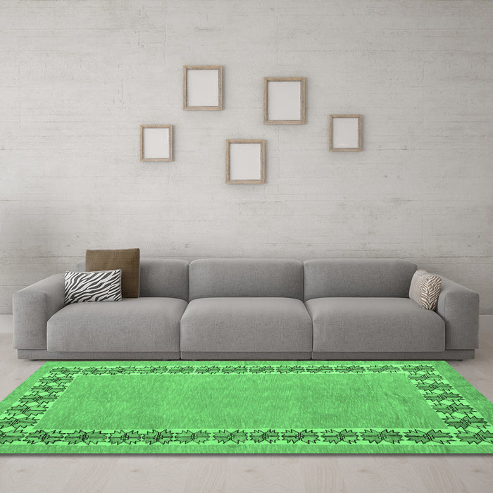 Machine Washable Abstract Emerald Green Modern Area Rugs in a Living Room,, wshabs4662emgrn