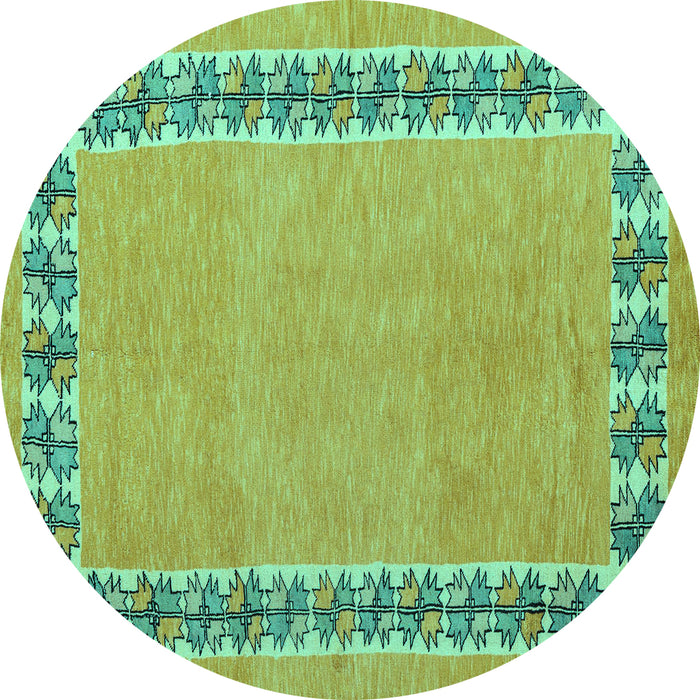 Round Machine Washable Abstract Turquoise Modern Area Rugs, wshabs4662turq