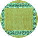 Round Machine Washable Abstract Turquoise Modern Area Rugs, wshabs4662turq