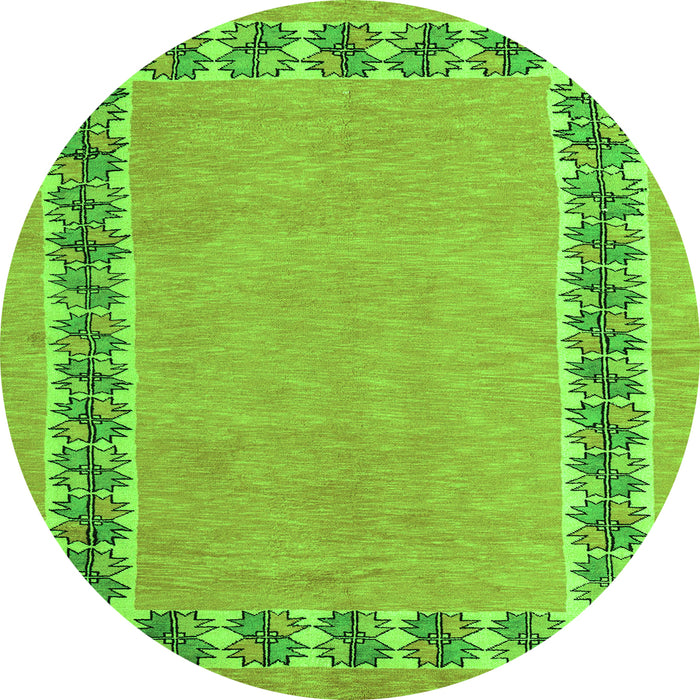 Round Machine Washable Abstract Green Modern Area Rugs, wshabs4662grn