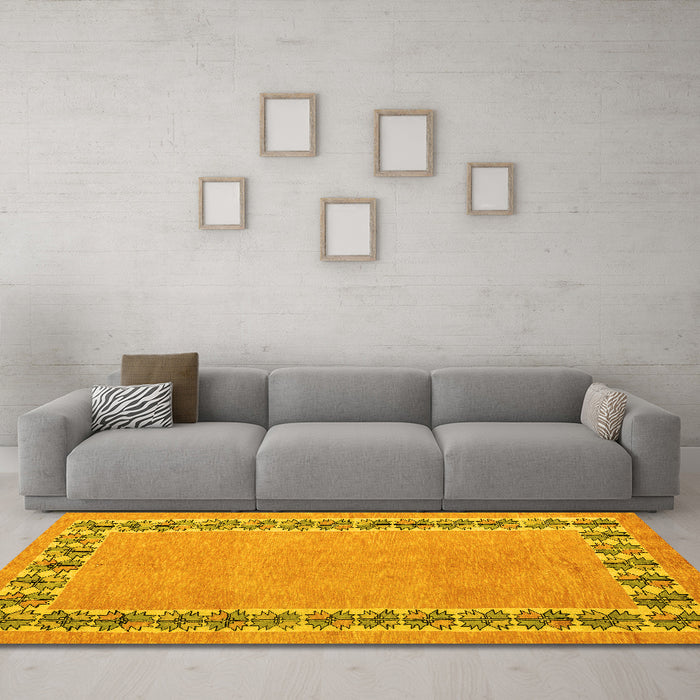 Machine Washable Abstract Yellow Modern Rug in a Living Room, wshabs4662yw