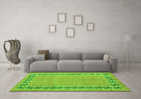 Machine Washable Abstract Green Modern Rug, wshabs4662grn