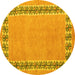 Round Abstract Yellow Modern Rug, abs4662yw