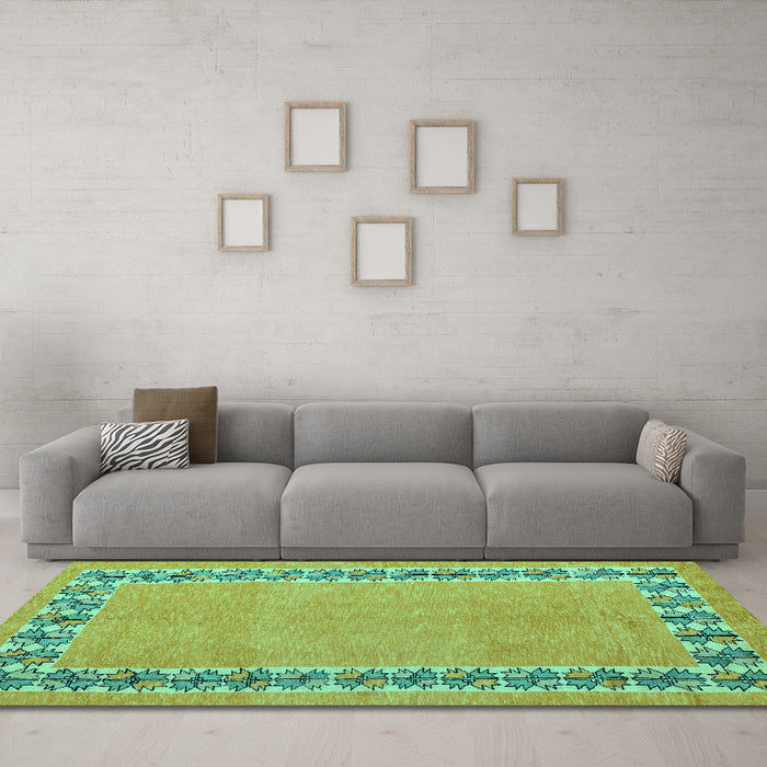 Machine Washable Abstract Turquoise Modern Area Rugs in a Living Room,, wshabs4662turq