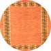 Round Machine Washable Abstract Orange Modern Area Rugs, wshabs4662org