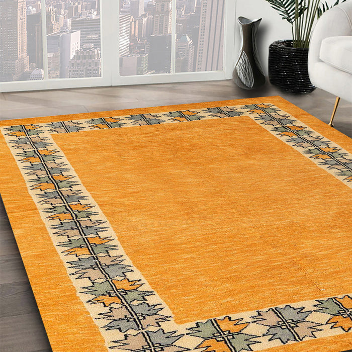 Abstract Yellow Modern Rug in Family Room, abs4662