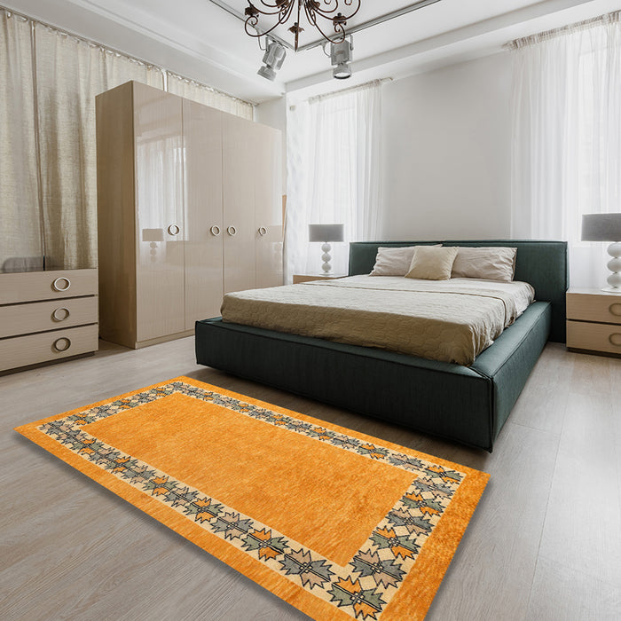 Machine Washable Abstract Yellow Rug in a Bedroom, wshabs4662