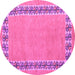 Round Machine Washable Abstract Purple Modern Area Rugs, wshabs4662pur