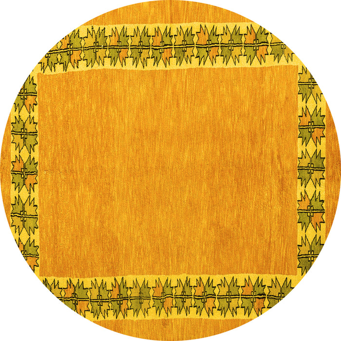 Round Machine Washable Abstract Yellow Modern Rug, wshabs4662yw