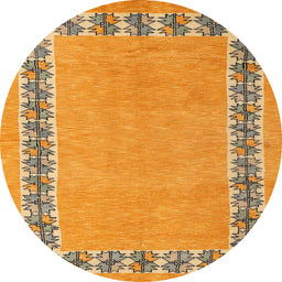 Round Machine Washable Abstract Yellow Rug, wshabs4662