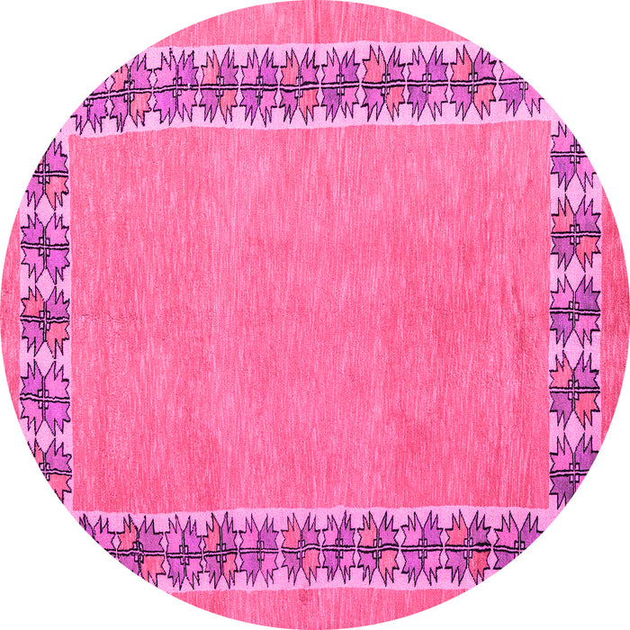 Round Machine Washable Abstract Pink Modern Rug, wshabs4662pnk