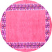 Round Machine Washable Abstract Pink Modern Rug, wshabs4662pnk