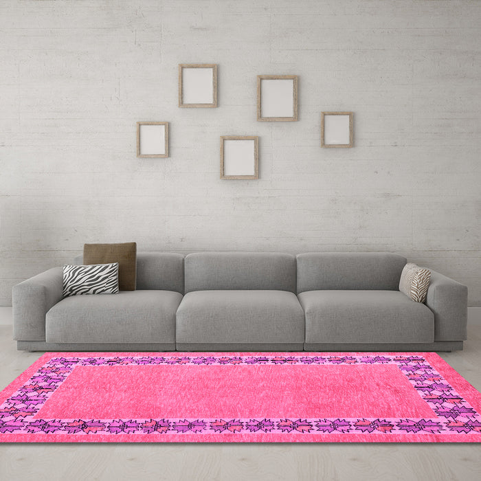 Machine Washable Abstract Pink Modern Rug in a Living Room, wshabs4662pnk
