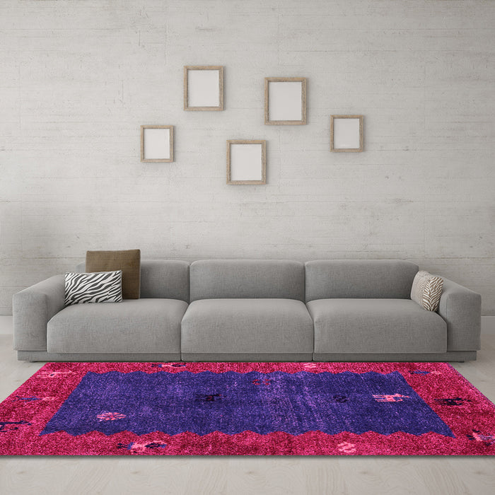 Machine Washable Abstract Pink Modern Rug in a Living Room, wshabs4663pnk
