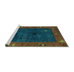 Sideview of Machine Washable Abstract Turquoise Modern Area Rugs, wshabs4663turq