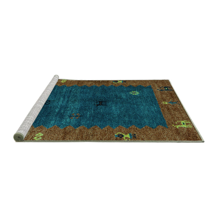 Sideview of Machine Washable Abstract Turquoise Modern Area Rugs, wshabs4663turq