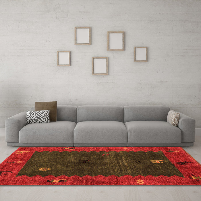 Machine Washable Abstract Orange Modern Area Rugs in a Living Room, wshabs4663org