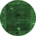 Round Machine Washable Abstract Emerald Green Modern Area Rugs, wshabs4663emgrn