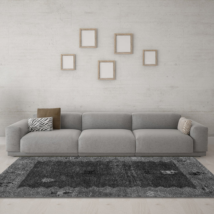 Machine Washable Abstract Gray Modern Rug in a Living Room,, wshabs4663gry