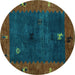 Round Abstract Turquoise Modern Rug, abs4663turq