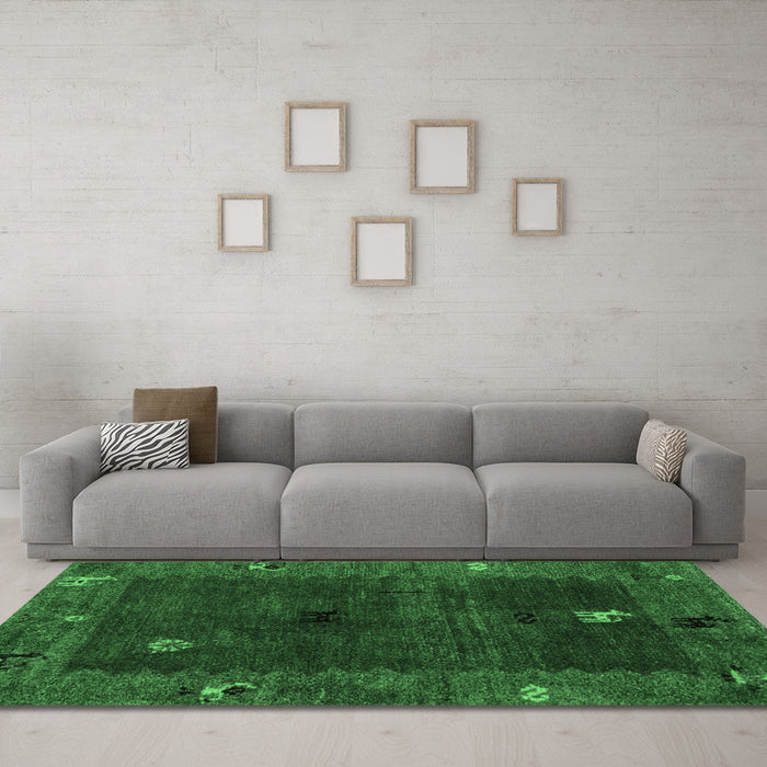 Machine Washable Abstract Emerald Green Modern Area Rugs in a Living Room,, wshabs4663emgrn