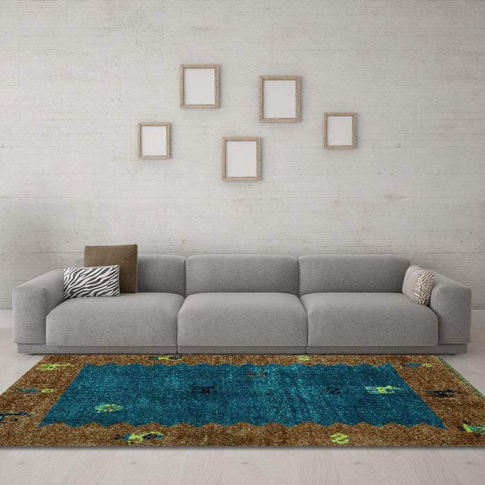 Machine Washable Abstract Turquoise Modern Area Rugs in a Living Room,, wshabs4663turq