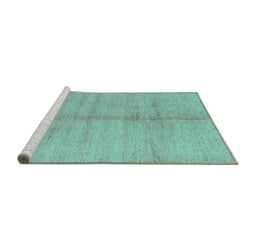 Sideview of Machine Washable Abstract Turquoise Modern Area Rugs, wshabs4664turq