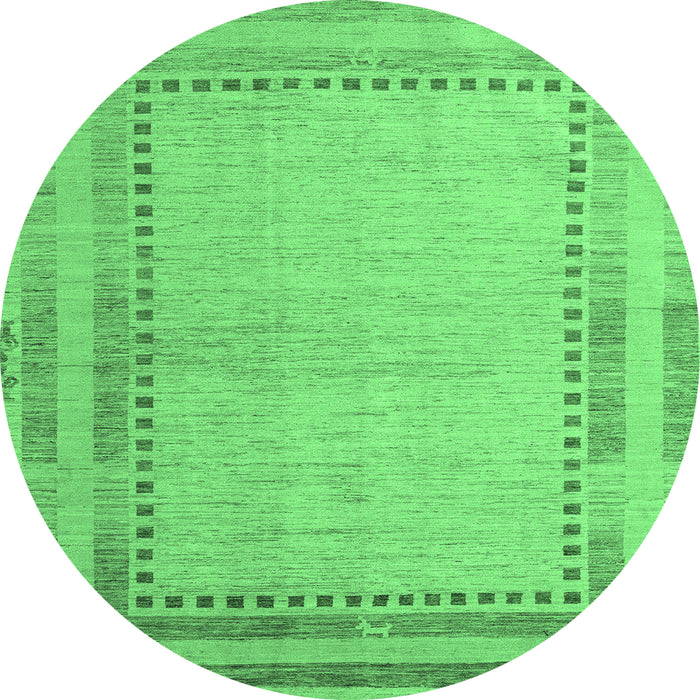 Round Machine Washable Abstract Emerald Green Modern Area Rugs, wshabs4665emgrn