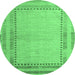 Round Machine Washable Abstract Emerald Green Modern Area Rugs, wshabs4665emgrn