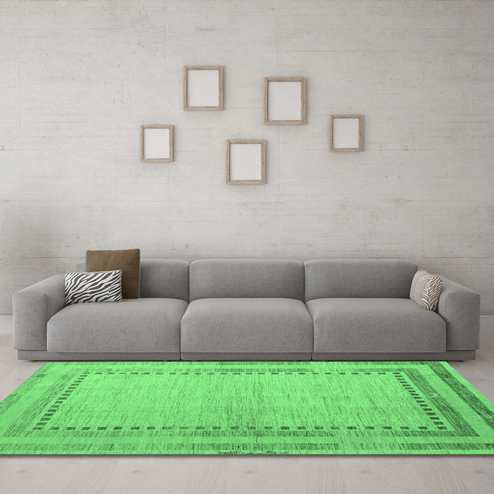 Machine Washable Abstract Emerald Green Modern Area Rugs in a Living Room,, wshabs4665emgrn