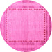 Round Machine Washable Abstract Pink Modern Rug, wshabs4665pnk