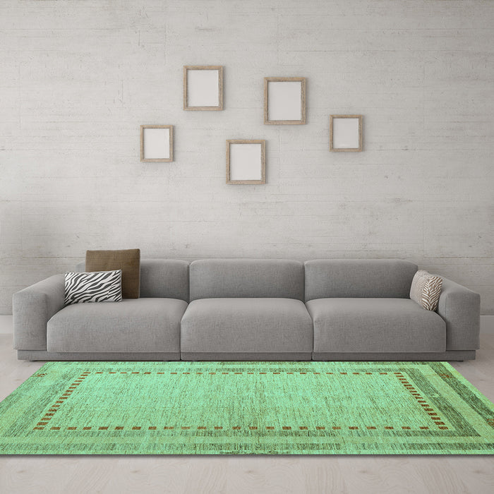 Machine Washable Abstract Turquoise Modern Area Rugs in a Living Room,, wshabs4665turq