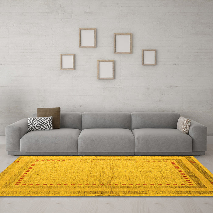 Machine Washable Abstract Yellow Modern Rug in a Living Room, wshabs4665yw