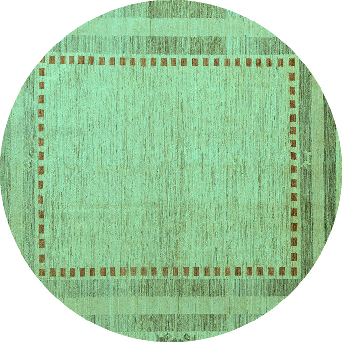 Round Machine Washable Abstract Turquoise Modern Area Rugs, wshabs4665turq