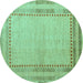 Round Machine Washable Abstract Turquoise Modern Area Rugs, wshabs4665turq