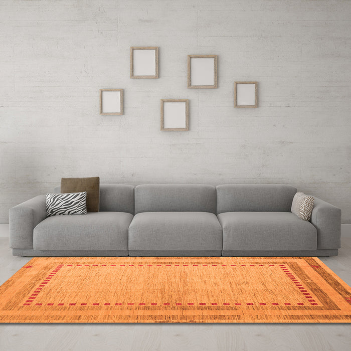 Machine Washable Abstract Orange Modern Area Rugs in a Living Room, wshabs4665org