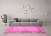 Machine Washable Abstract Pink Modern Rug, wshabs4665pnk