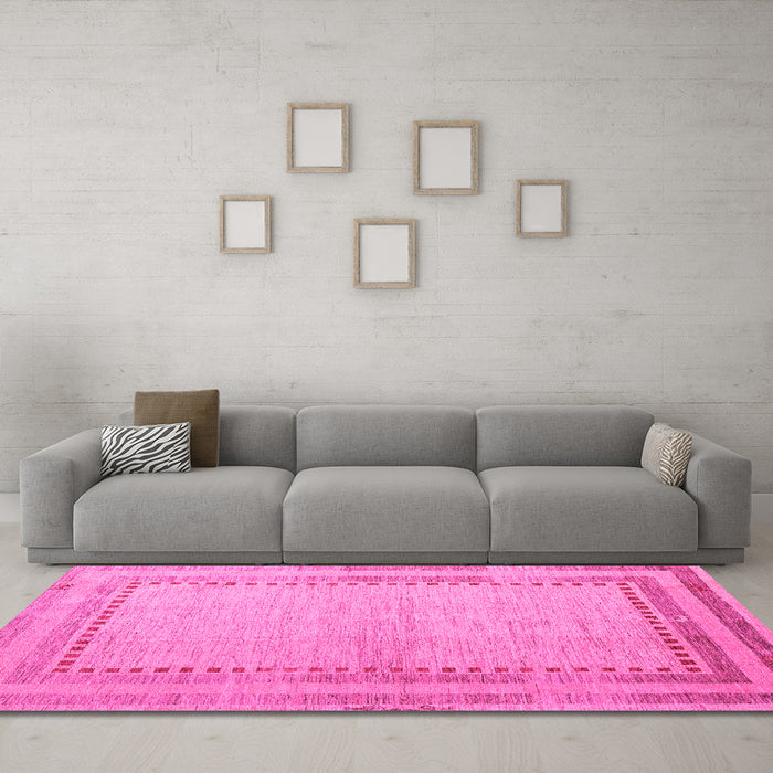 Machine Washable Abstract Pink Modern Rug in a Living Room, wshabs4665pnk