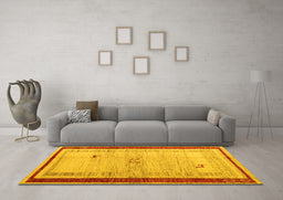 Machine Washable Abstract Yellow Modern Rug in a Living Room, wshabs4666yw