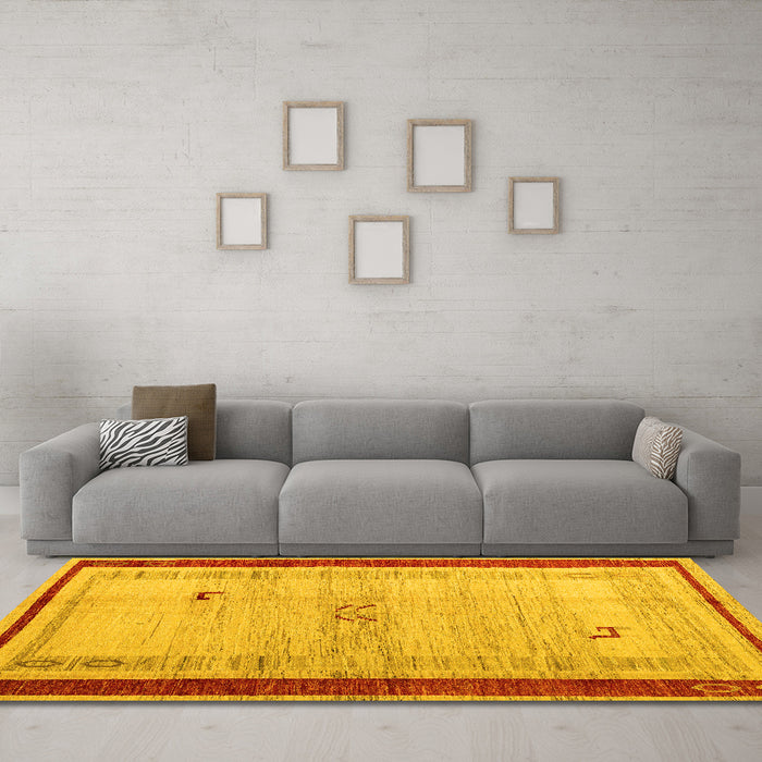 Machine Washable Abstract Yellow Modern Rug in a Living Room, wshabs4666yw
