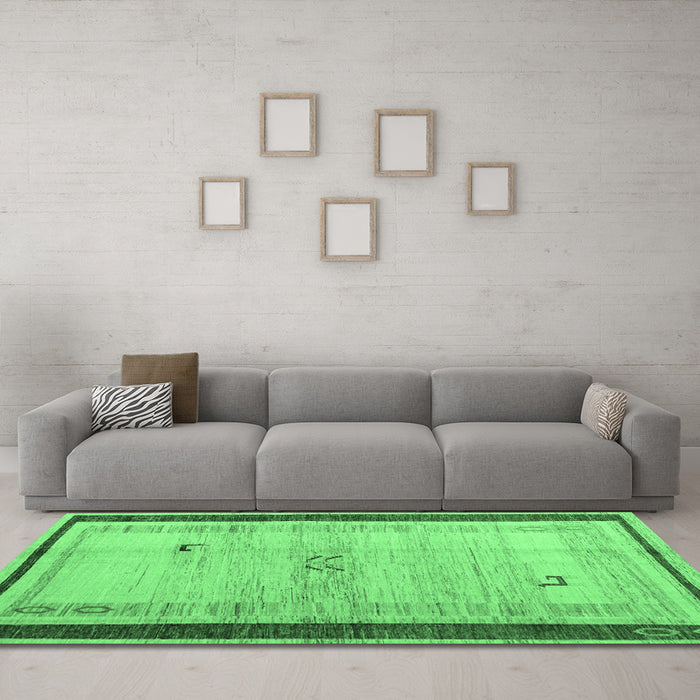 Machine Washable Abstract Emerald Green Modern Area Rugs in a Living Room,, wshabs4666emgrn