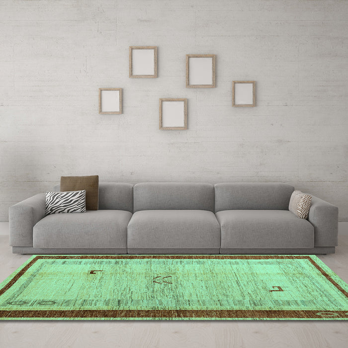 Machine Washable Abstract Turquoise Modern Area Rugs in a Living Room,, wshabs4666turq