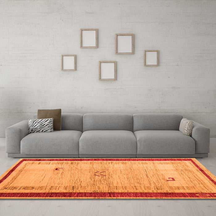 Machine Washable Abstract Orange Modern Area Rugs in a Living Room, wshabs4666org