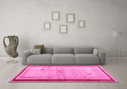 Machine Washable Abstract Pink Modern Rug in a Living Room, wshabs4666pnk