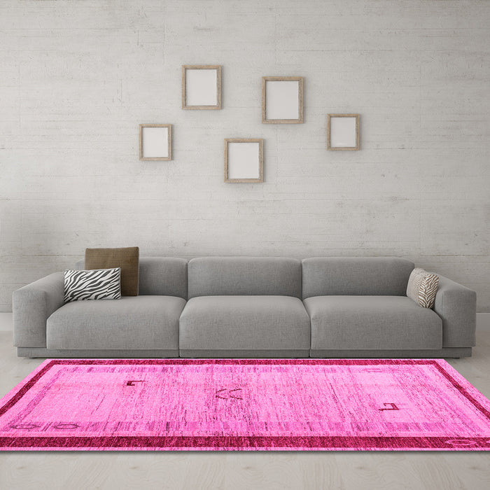Machine Washable Abstract Pink Modern Rug in a Living Room, wshabs4666pnk