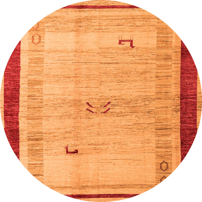 Round Machine Washable Abstract Orange Modern Area Rugs, wshabs4666org