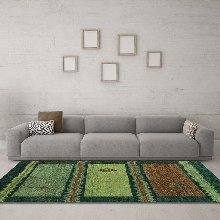 Machine Washable Abstract Turquoise Modern Area Rugs in a Living Room,, wshabs4667turq