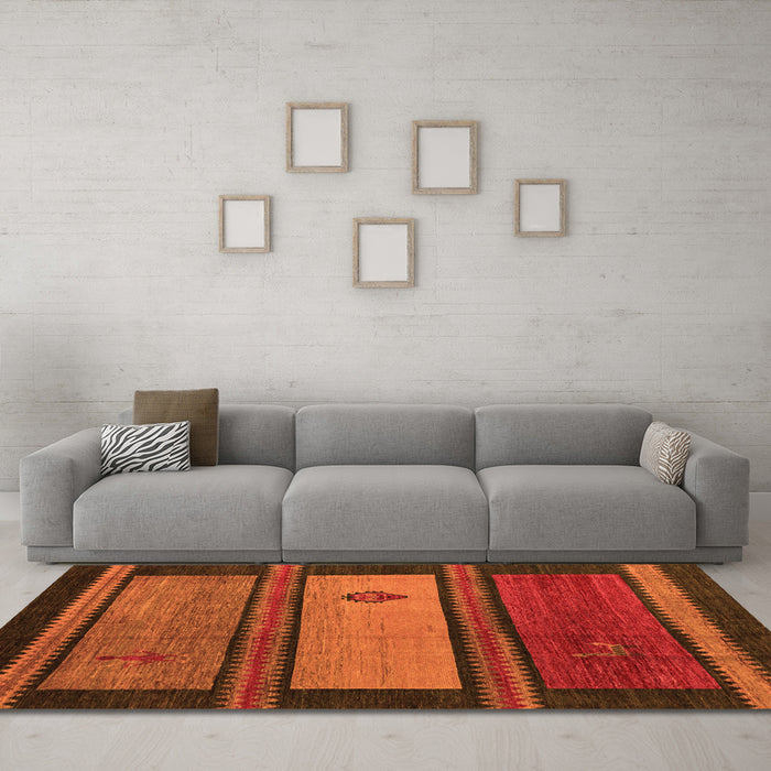 Machine Washable Abstract Orange Modern Area Rugs in a Living Room, wshabs4667org